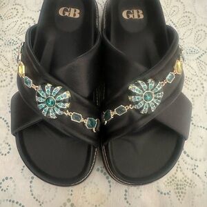 Gianni Bini Black and Teal Embellished Sandals